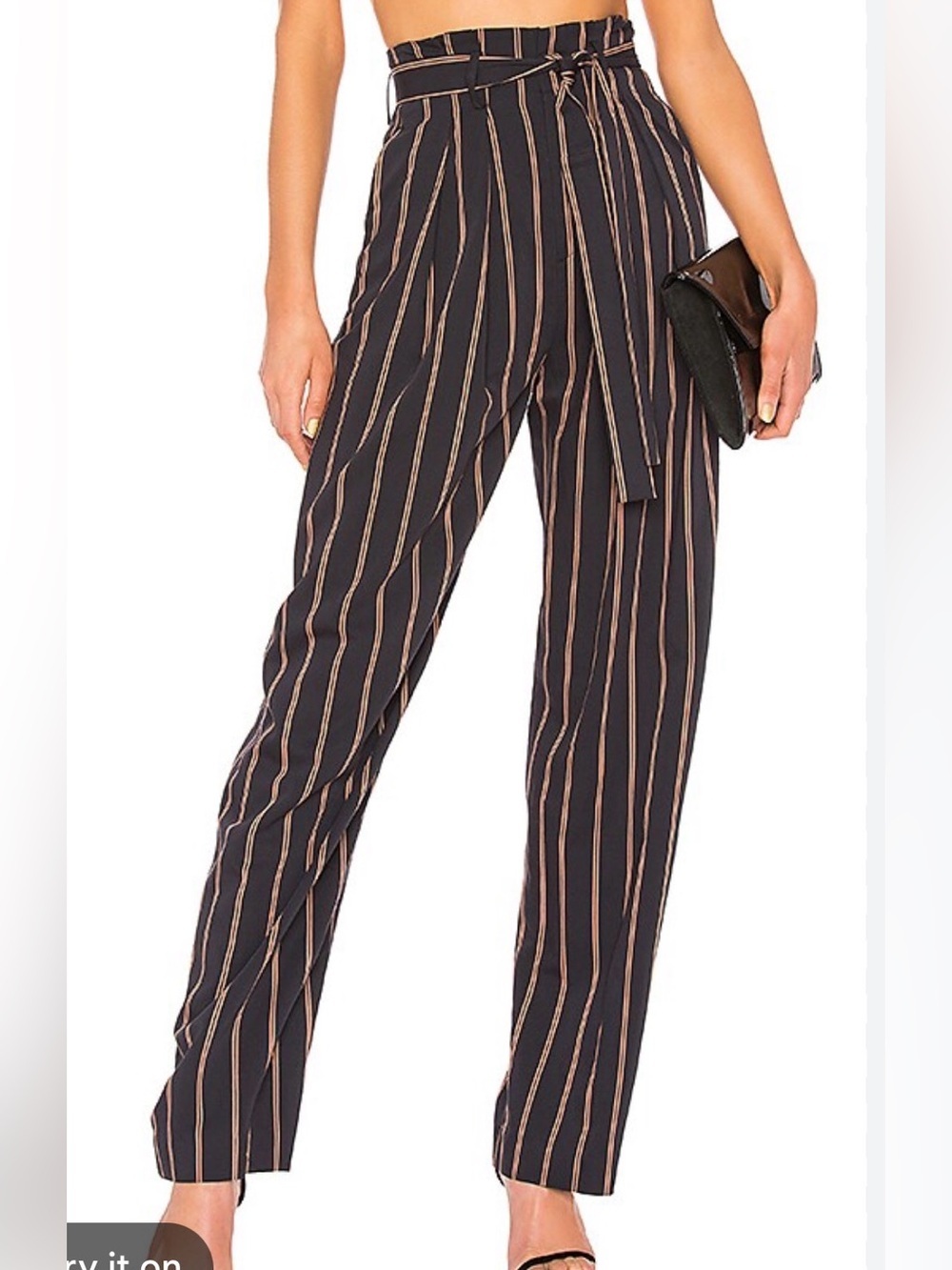 VINCE Coastal Blue Belted Striped wide leg Pants Sz 8